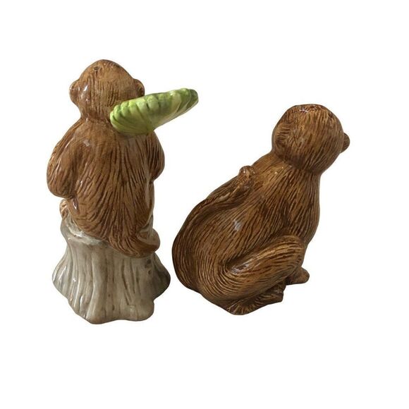 Pair of Vintage Glazed Ceramic Monkey Salt and Pepper Shakers Firebird Furniture - Picture 2 of 3